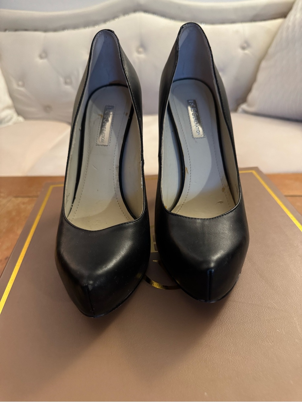 BCBGeneration Black Leather Platform Pumps